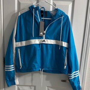 adidas Teal and White Half-Zip Hooded Windbreaker